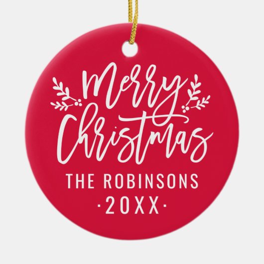 Aangepaste kerstfoto met rood script voor Merry-ke Keramisch Ornament (Voorkant)