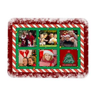 Aangepaste kerstfoto met vijf foto's magneet