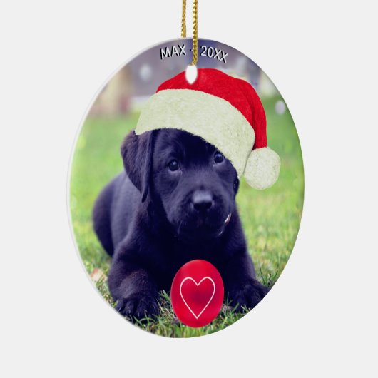 Aangepaste kerstfoto met zwarte hond keramisch ornament (Rechts)
