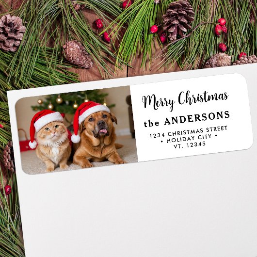 Aangepaste kerstfoto Modern retouradres Etiket