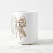 Aangepaste kerstfoto mok met beige strik (Voorkant links)
