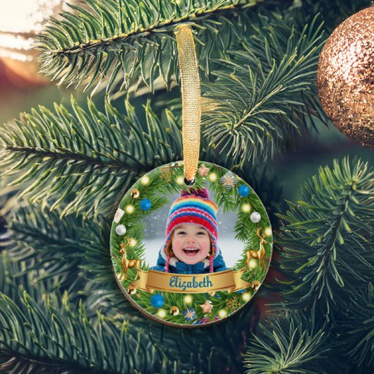 Aangepaste kerstfoto-ornament voor kinderen als aa keramisch ornament