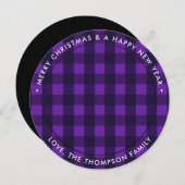 Aangepaste kerstfoto Paarse Buffalo Pset Round Feestdagenkaart (Voorkant / Achterkant)