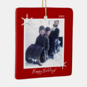 Aangepaste kerstfoto Red Snowflake Keramisch Ornament (Rechts)