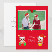 Aangepaste kerstfoto & schattige elf op rood (Voorkant / Achterkant)