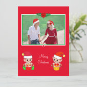 Aangepaste kerstfoto & schattige elf op rood (Staand voorkant)