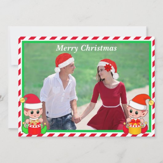 Aangepaste kerstfoto & schattige elf op rood en wi (Voorkant)