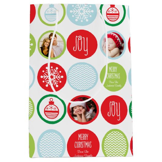 Aangepaste kerstfoto-Stippen Medium Cadeauzakje (Voorkant)