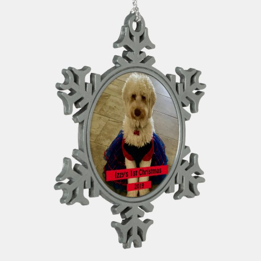 Aangepaste kerstfoto tin sneeuwvlok ornament (Links)