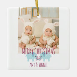 Aangepaste kerstfoto-tweeling voor Merry Kerstmis Keramisch Ornament
