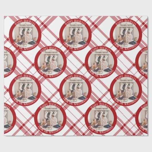 Aangepaste kerstfoto van de moderne Red Pset Cadeaupapier (Vlak)