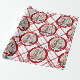 Aangepaste kerstfoto van de moderne Red Pset Cadeaupapier