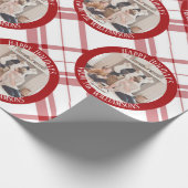 Aangepaste kerstfoto van de moderne Red Pset Cadeaupapier (Hoek)