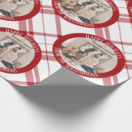 Aangepaste kerstfoto van de moderne Red Pset Cadeaupapier (Hoek)