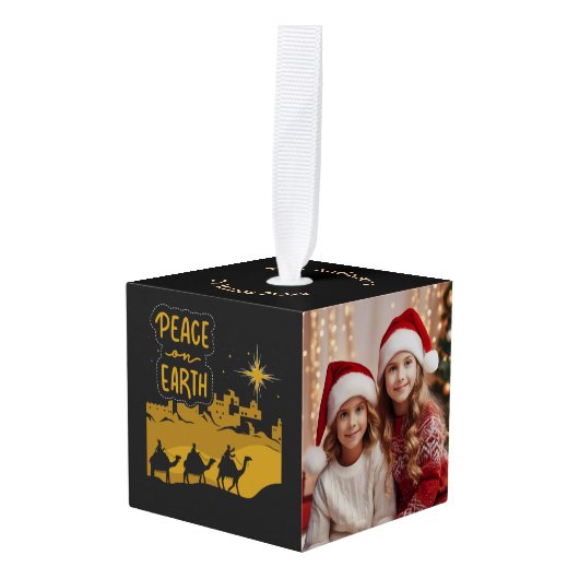 Aangepaste kerstfoto van twee personen template decoratie (Voorkant hoekig)