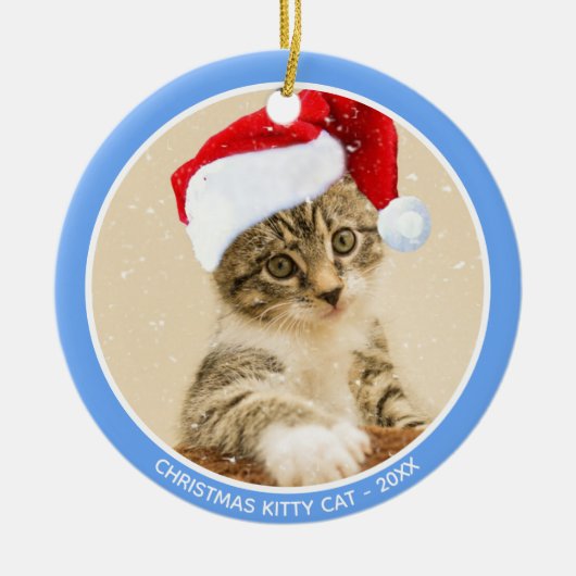 Aangepaste kerstfoto voor Baby Kitty Cat Keramisch Ornament (Voorkant)