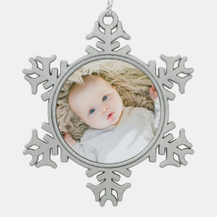 Aangepaste kerstfoto voor baby's eerste kerstfeest tin sneeuwvlok ornament