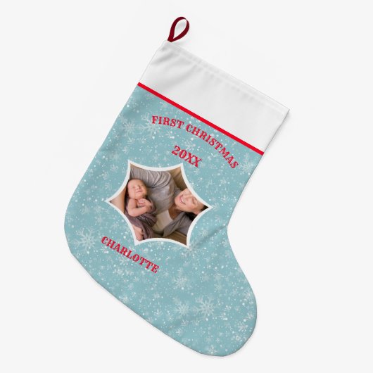 Aangepaste kerstfoto voor baby's grote kerstsok (Voorkant (Hangend))
