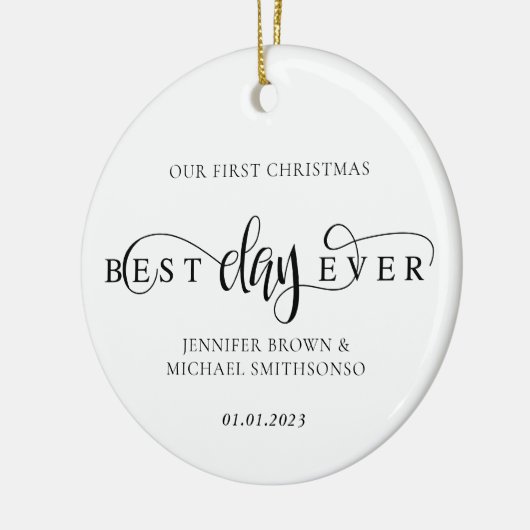 Aangepaste kerstfoto voor beste feestdag keramisch ornament (Links)