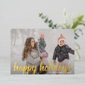 Aangepaste kerstfoto voor Golden Script Happy Folie Feestdagenkaart (Staand Voorkant)