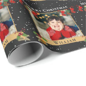 Aangepaste kerstfoto zwart cadeaupapier (Rol Hoek)