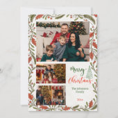 Aangepaste kerstfotocollage met Holly Script Feestdagenkaart (Voorkant)