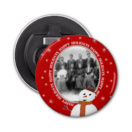 Aangepaste kerstfotoflesopening met Snowman Button Flesopener