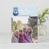 aangepaste kerstfotokaart blauwe versiering feestdagenkaart (Staand voorkant)