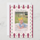 Aangepaste kerstfotokaart Bourgogne Stripes Bows Feestdagenkaart (Voorkant)