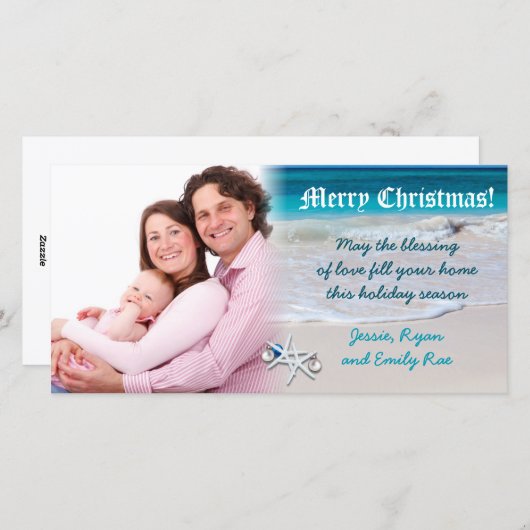 Aangepaste kerstfotokaart voor strand en oceaanwat feestdagenkaart (Voorkant / Achterkant)