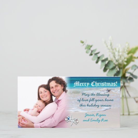 Aangepaste kerstfotokaart voor strand en oceaanwat feestdagenkaart (Staand voorkant)