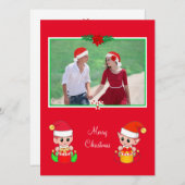 Aangepaste kerstfoto's en cute Elf op rood (Voorkant / Achterkant)