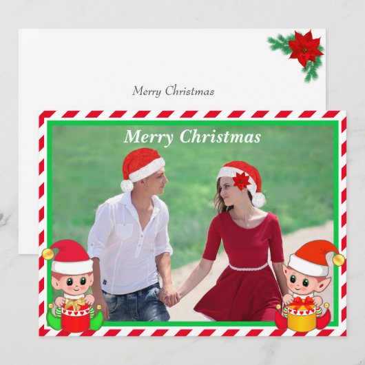 Aangepaste kerstfoto's en cute Elf op rood en wit (Voorkant / Achterkant)