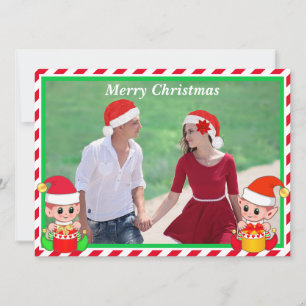 Aangepaste kerstfoto's en cute Elf op rood en wit