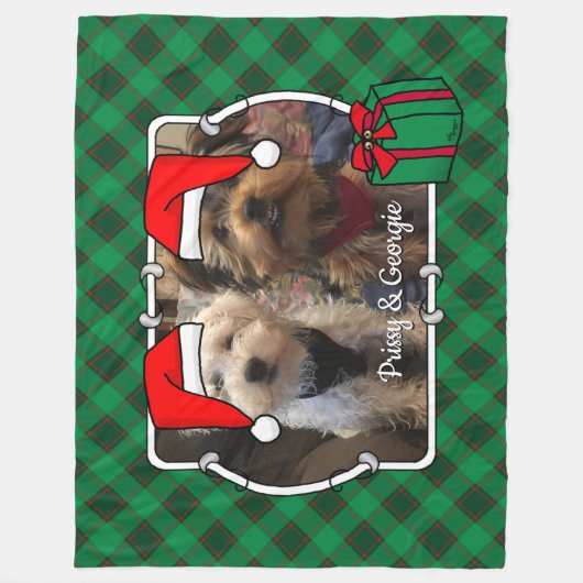 Aangepaste kerstfoto's Lijst rood en groen geplakt Fleece Deken (Voorkant)