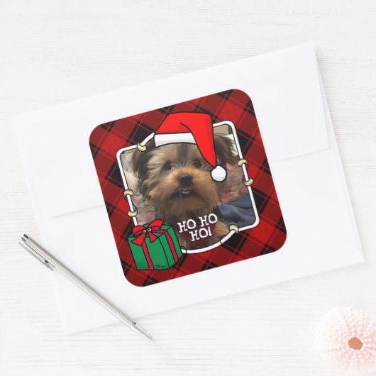 Aangepaste kerstfoto's Lijst rood en zwart Vierkante Sticker (Envelop)