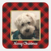 Aangepaste kerstfoto's Lijst rood en zwart Vierkante Sticker (Voorkant)