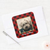 Aangepaste kerstfoto's Lijst rood en zwart Vierkante Sticker (Envelop)