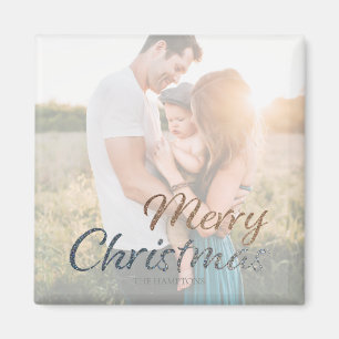 Aangepaste kerstfoto's met Silver & Gold Faux Magneet
