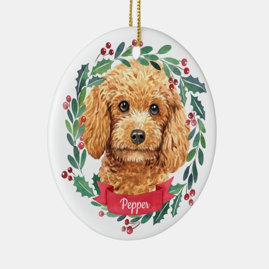 Aangepaste kerstfoto's Pet Dog Foto Abriot Poodle Keramisch Ornament (Rechts)