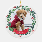 Aangepaste kerstfoto's Pet Dog Foto Abriot Poodle Keramisch Ornament (Achterkant)