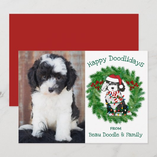 Aangepaste kerstfoto's Sheepadoodle Holiday (Voorkant / Achterkant)