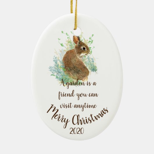 Aangepaste kerstgardening-citaat Bunny Keramisch Ornament (Achterkant)