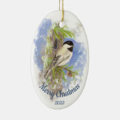 Aangepaste kerstgebondenheid Chickadee Bird Keramisch Ornament (Rechts)
