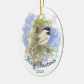 Aangepaste kerstgebondenheid Chickadee Bird Keramisch Ornament (Links)