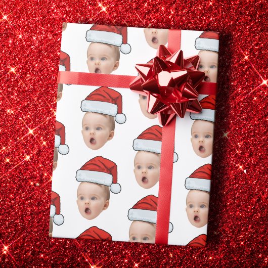 Aangepaste Kerstgezicht Foto Santa Hat Cadeaupapier