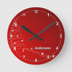 Aangepaste kerstgezinsklok, boomverlichting ronde klok
