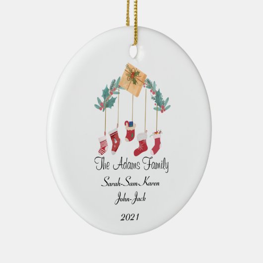 Aangepaste kerstgezinsuitslagen keramisch ornament (Rechts)