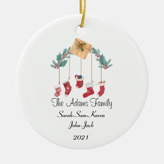 Aangepaste kerstgezinsuitslagen keramisch ornament (Voorkant)