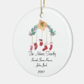 Aangepaste kerstgezinsuitslagen keramisch ornament (Links)